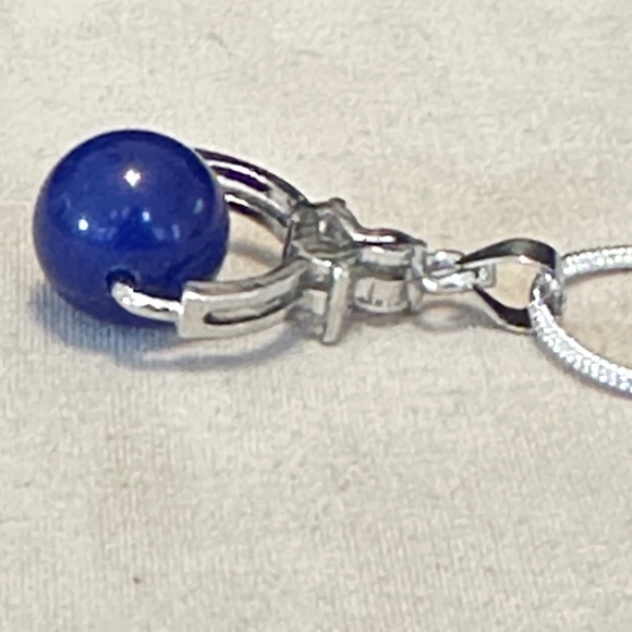 925 Sterling Silver Pendant W/Dyed Blue Agate Stone/Bead & 3 small Cz’s Above. - Picture 11 of 16